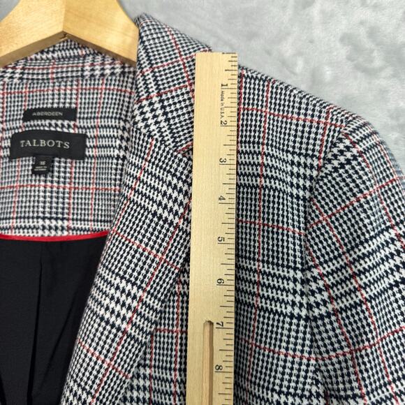 Talbots Aberdeen Blazer Womens 16 White Black Plaid Knit Stretch Lined 2 Button - Picture 10 of 11